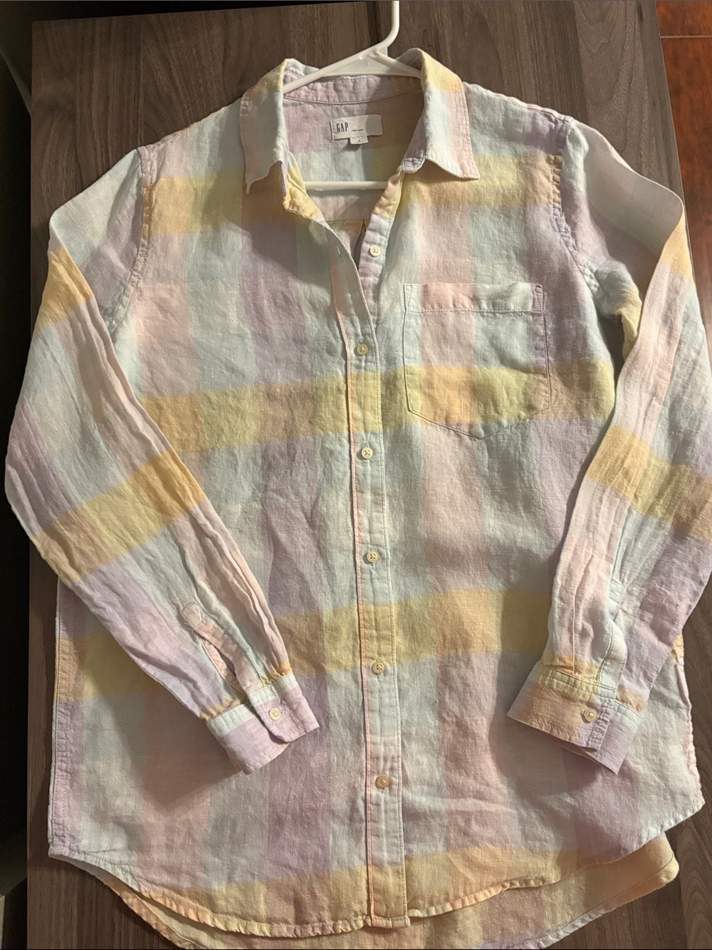 GAP 100% Linen | Pastel Plaid Button-Down | Yellow, Pink, Blue, Lavender | Women